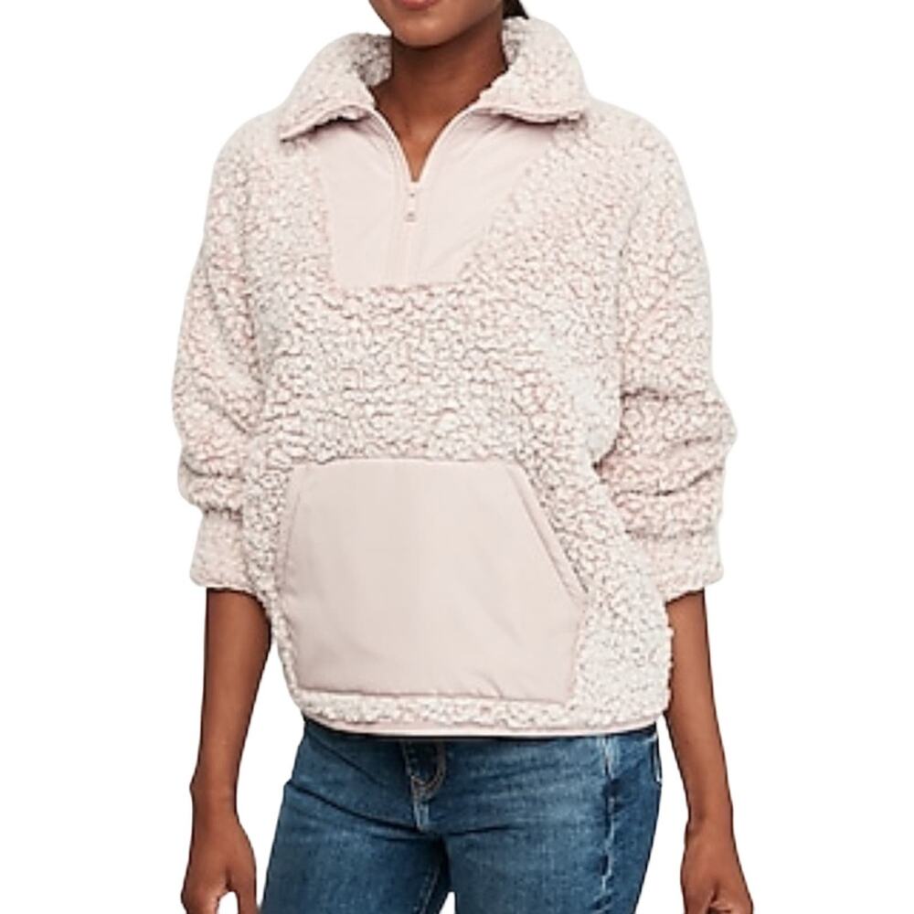 Express Dusty Rose Pink Sherpa Pullover Fleece Sweater Medium Cozycore